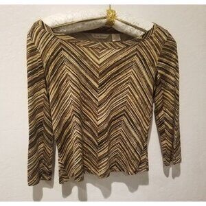 Tommy Bahama Womens Silk Blend Blouse Small 4/6 Brown Boat Neck Chevron Print